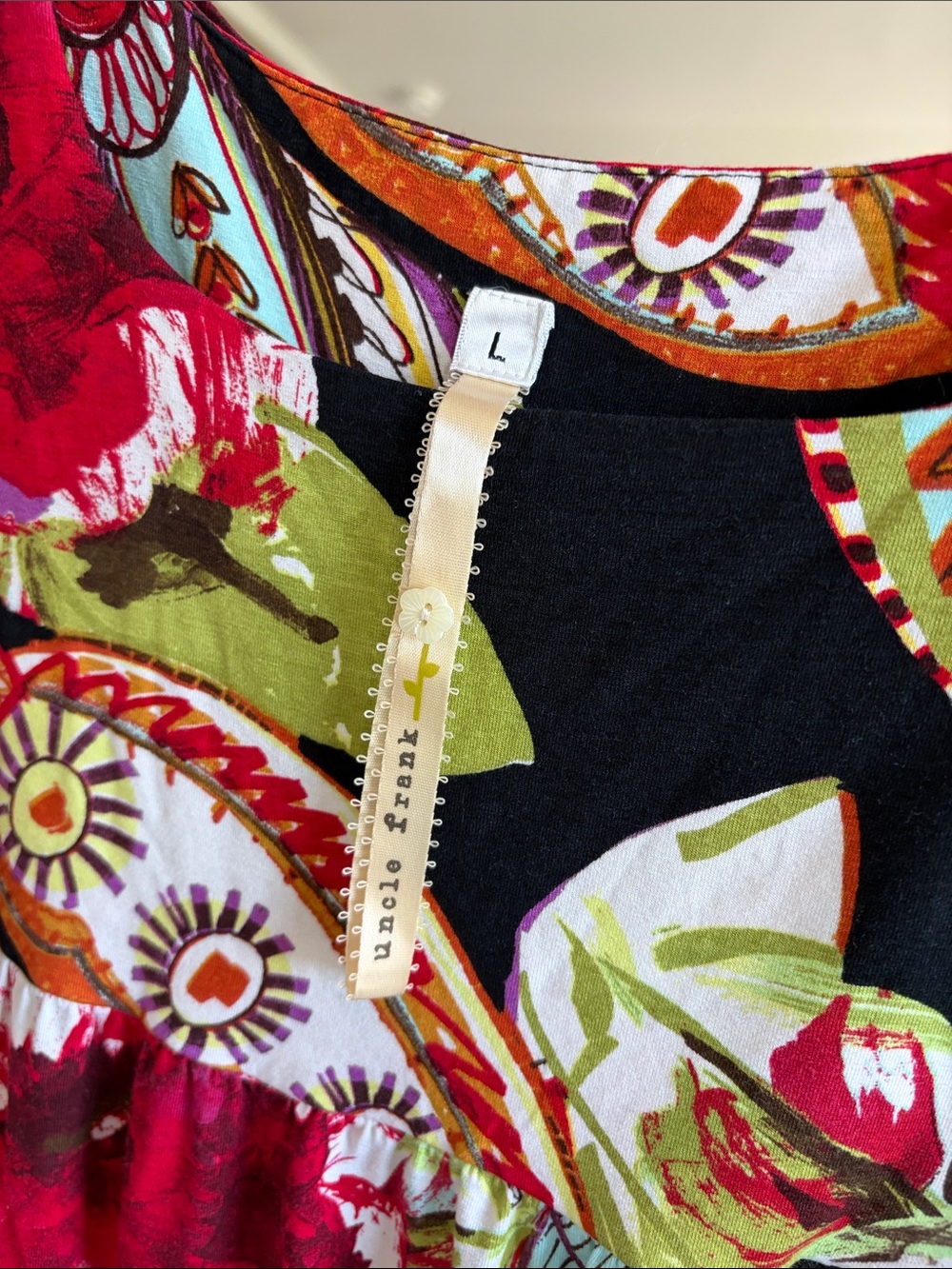 Uncle Frank Black Mini Dress with Red Floral & Green Accents - Picture 2 of 5